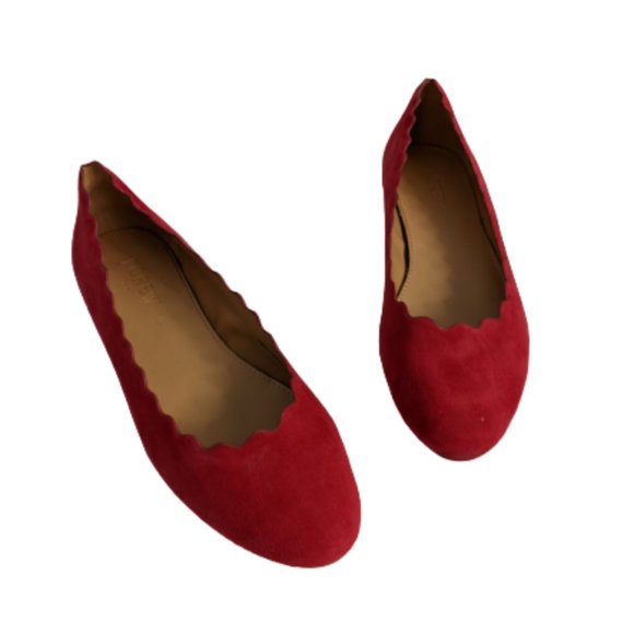 J. Crew Factory Dark Poppy Suede Scalloped Flats 5 - Picture 1 of 10